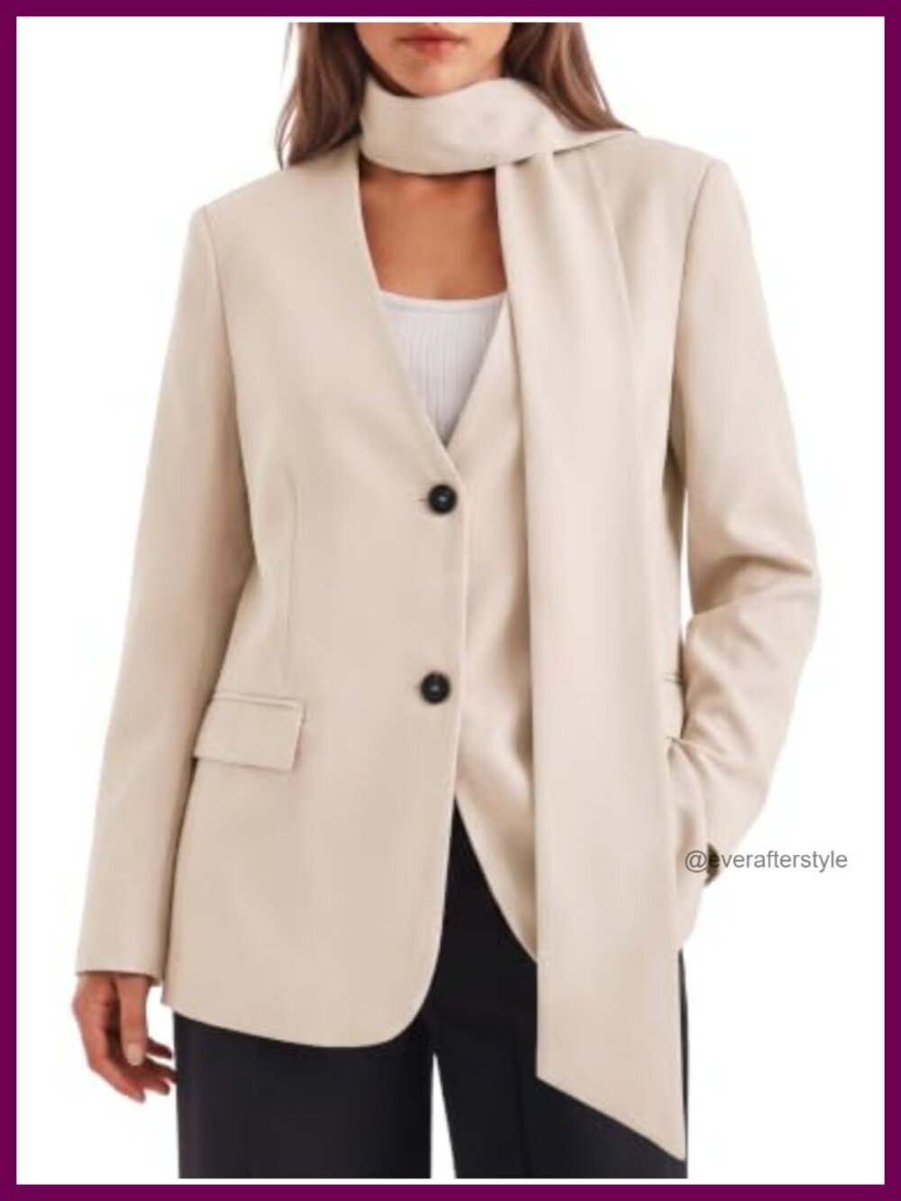 Womens Plaid Blazer V Neck Button Down Suit Jacket with Scarf